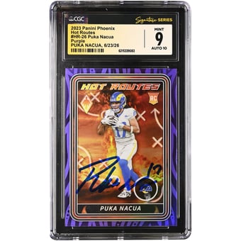 Puka Nacua Los Angeles Rams Autographed 2023 Panini Phoenix Hot Routes Purple #HR-26 #/125 CGC Fanatics Witnessed Authenticated 9/10 Rookie Card