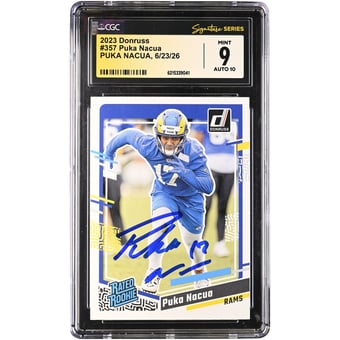 Puka Nacua Los Angeles Rams Autographed 2023 Panini Donruss #357 CGC Fanatics Witnessed Authenticated /10 Rookie Card