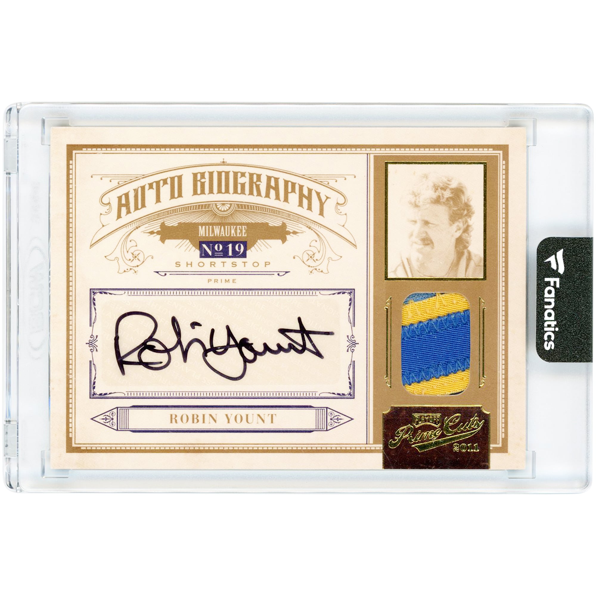 Robin Yount Milwaukee Brewers Autographed 2011 Panini Playoff Prime Cuts Auto Biography Game Used Dual-Color Relic #8 #16/20 Card