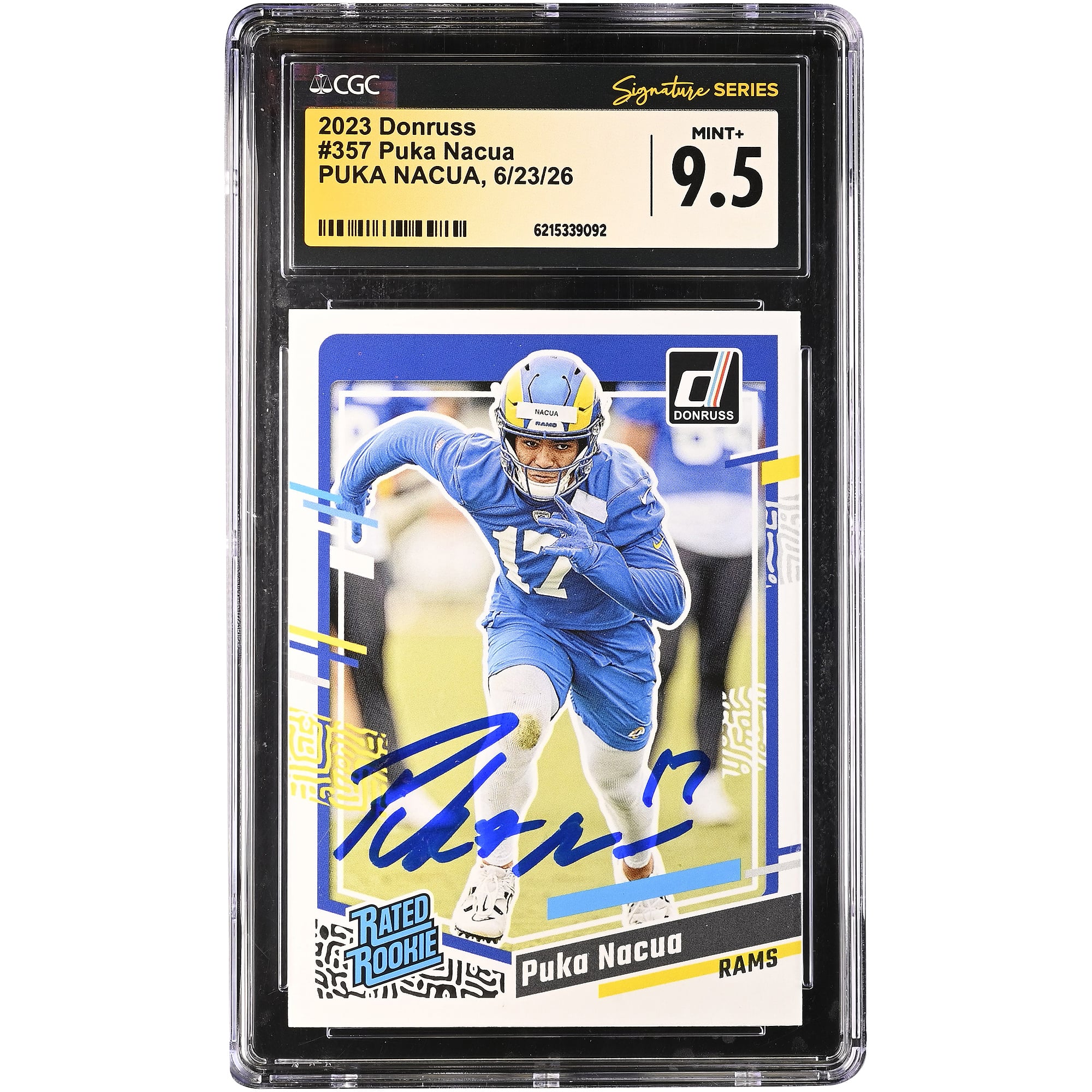 Puka Nacua Los Angeles Rams Autographed 2023 Panini Donruss #357 CGC Fanatics Witnessed Authenticated MINT+ 9.5 Rookie Card