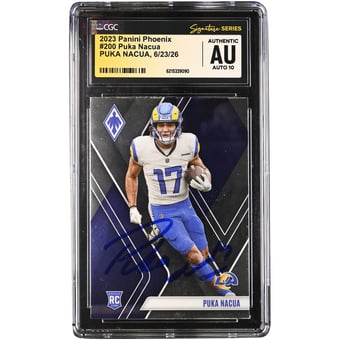 Puka Nacua Los Angeles Rams Autographed 2023 Panini Phoenix #200 CGC Fanatics Witnessed Authenticated Auto 10 Rookie Card