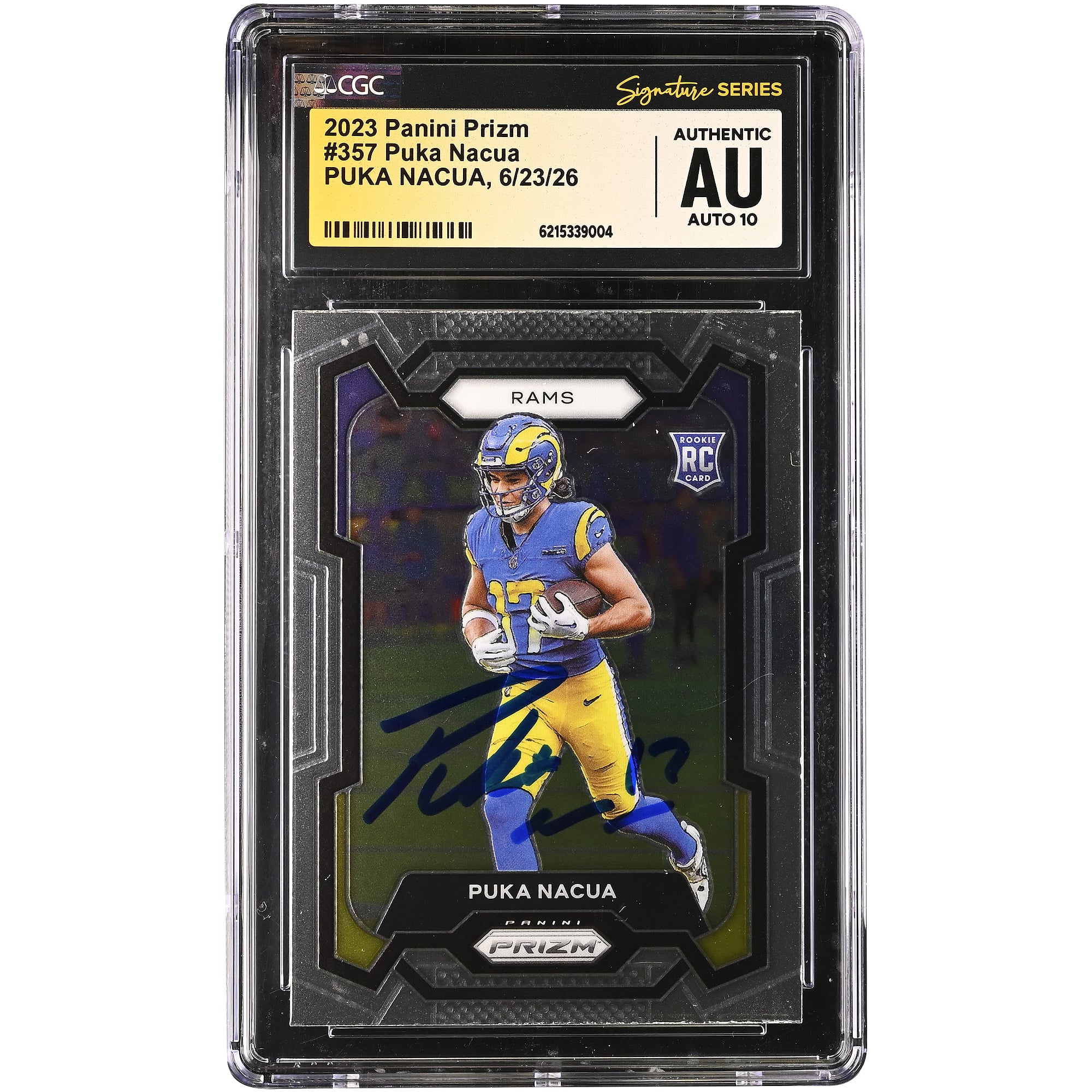 Puka Nacua Los Angeles Rams Autographed 2023 Panini Prizm #357 CGC Fanatics Witnessed Authenticated Auto 10 Rookie Card