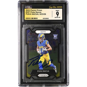 Puka Nacua Los Angeles Rams Autographed 2023 Panini Prizm #357 CGC Fanatics Witnessed Authenticated /10 Rookie Card