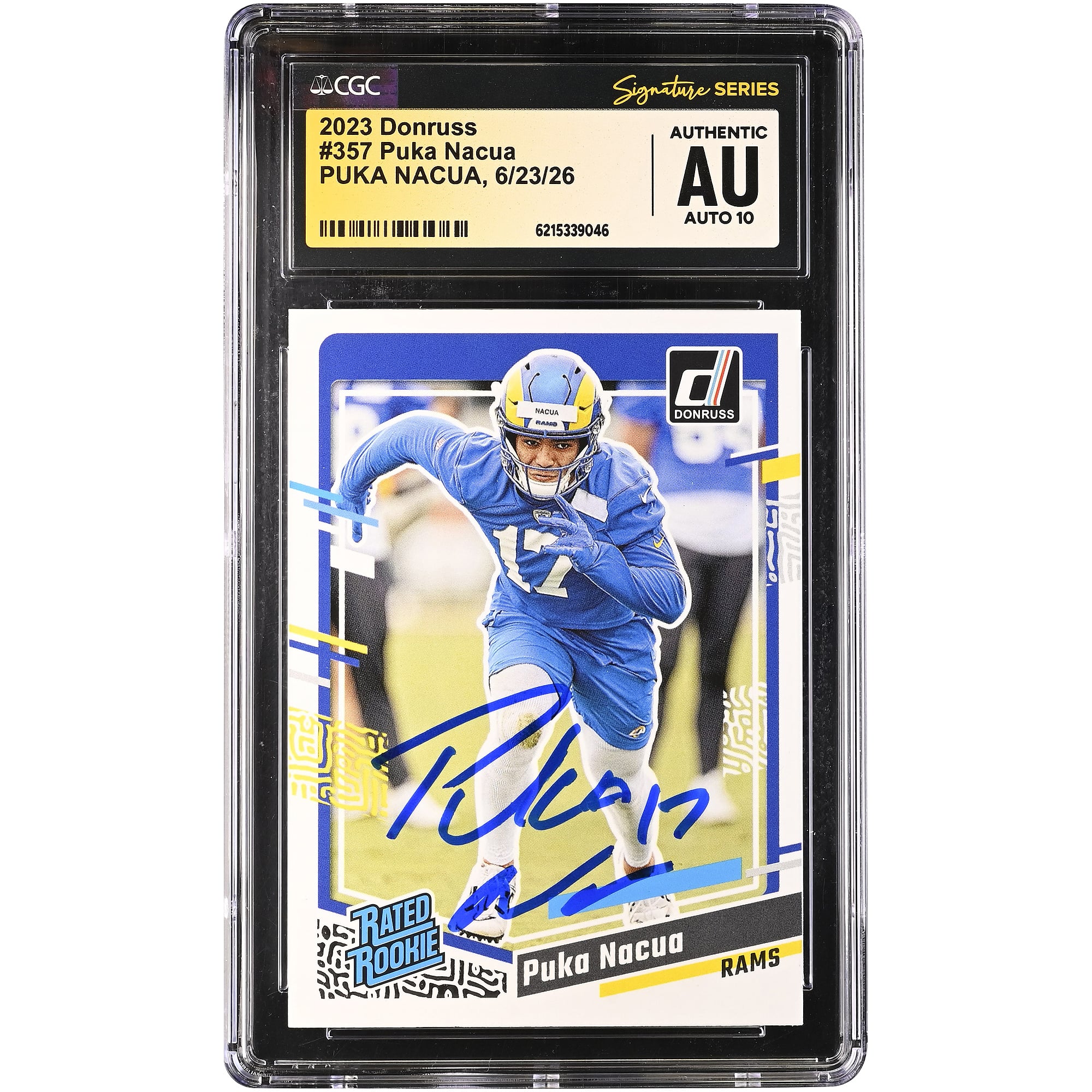 Puka Nacua Los Angeles Rams Autographed 2023 Panini Donruss #357 CGC Fanatics Witnessed Authenticated Auto 10 Rookie Card