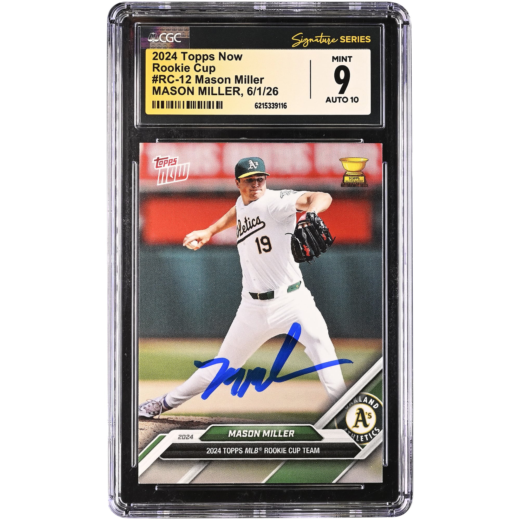 Mason Miller Athletics Autographed 2024 Topps Now Rookie Cup #RC-12 CGC Fanatics Witnessed Authenticated /10 Card