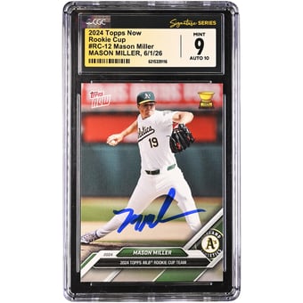 Mason Miller Athletics Autographed 2024 Topps Now Rookie Cup #RC-12 CGC Fanatics Witnessed Authenticated /10 Card