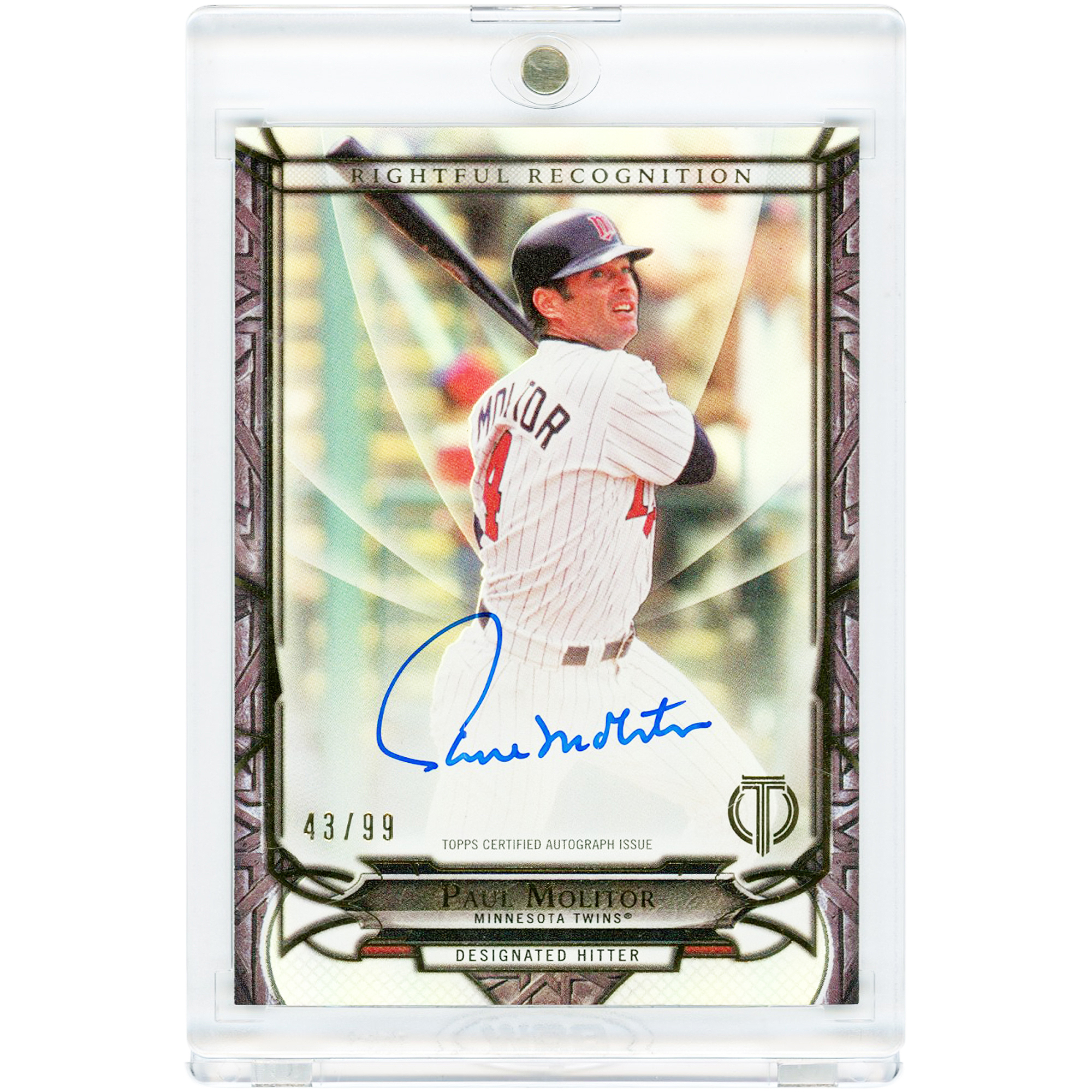 Paul Molitor Minnesota Twins Autographed 2016 Topps Tribute Rightful Recognition #NOW-PM #43/99 Card