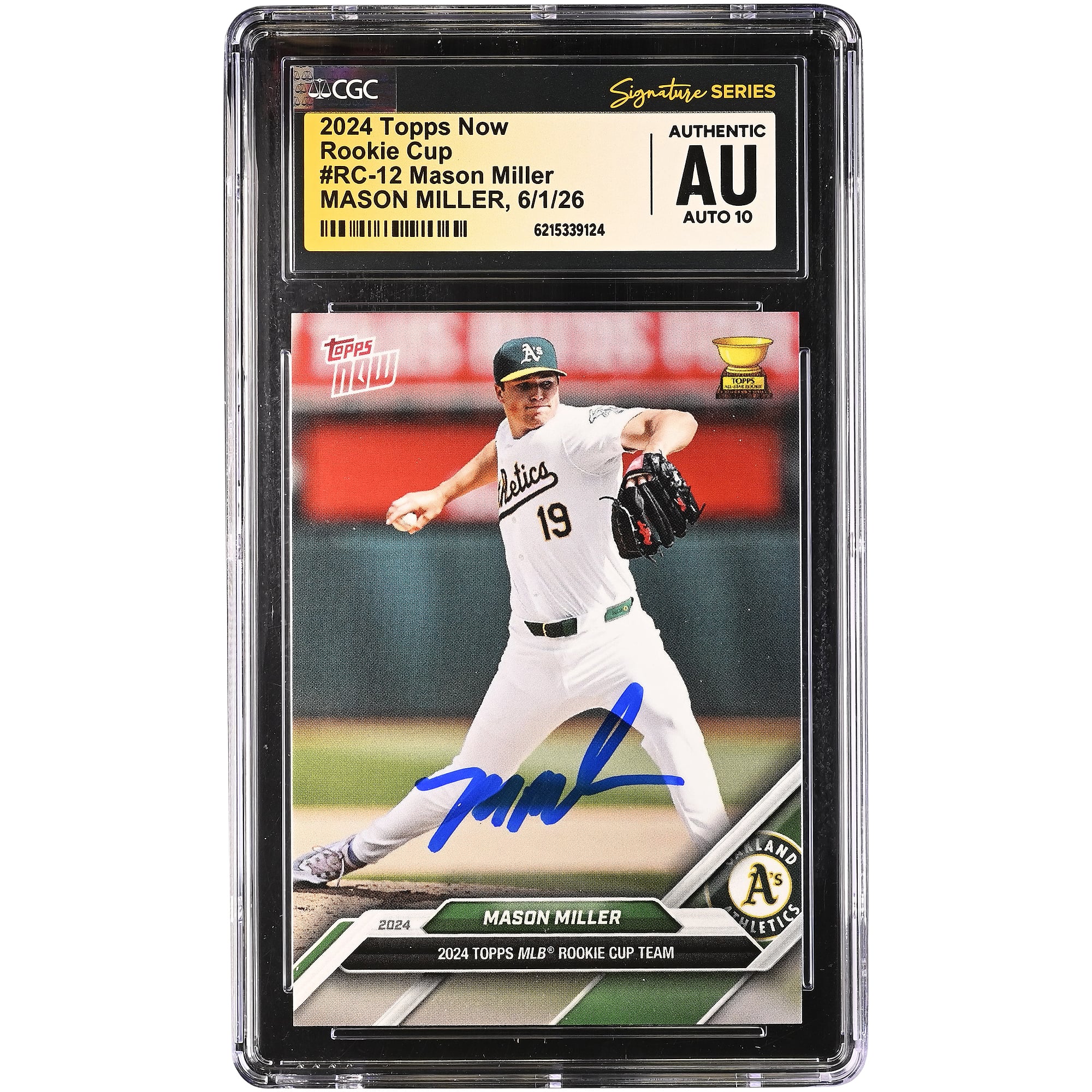 Mason Miller Athletics Autographed 2024 Topps Now Rookie Cup #RC-12 CGC Fanatics Witnessed Authenticated Auto 10 Card