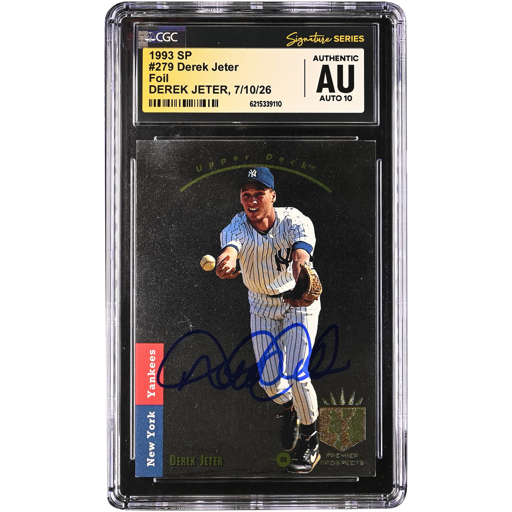 Derek Jeter New York Yankees Autographed 1993 SP Foil #279 CGC Fanatics Witnessed Authenticated Auto 10 Rookie Card