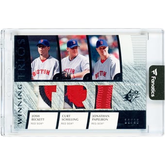 Josh Beckett, Curt Schilling & Jonathan Papelbon Boston Red Sox 2008 Upper Deck SPx Winning Trios Triple Tri-Color Game Used Jersey Relics #WT-SBP #12/25 Card
