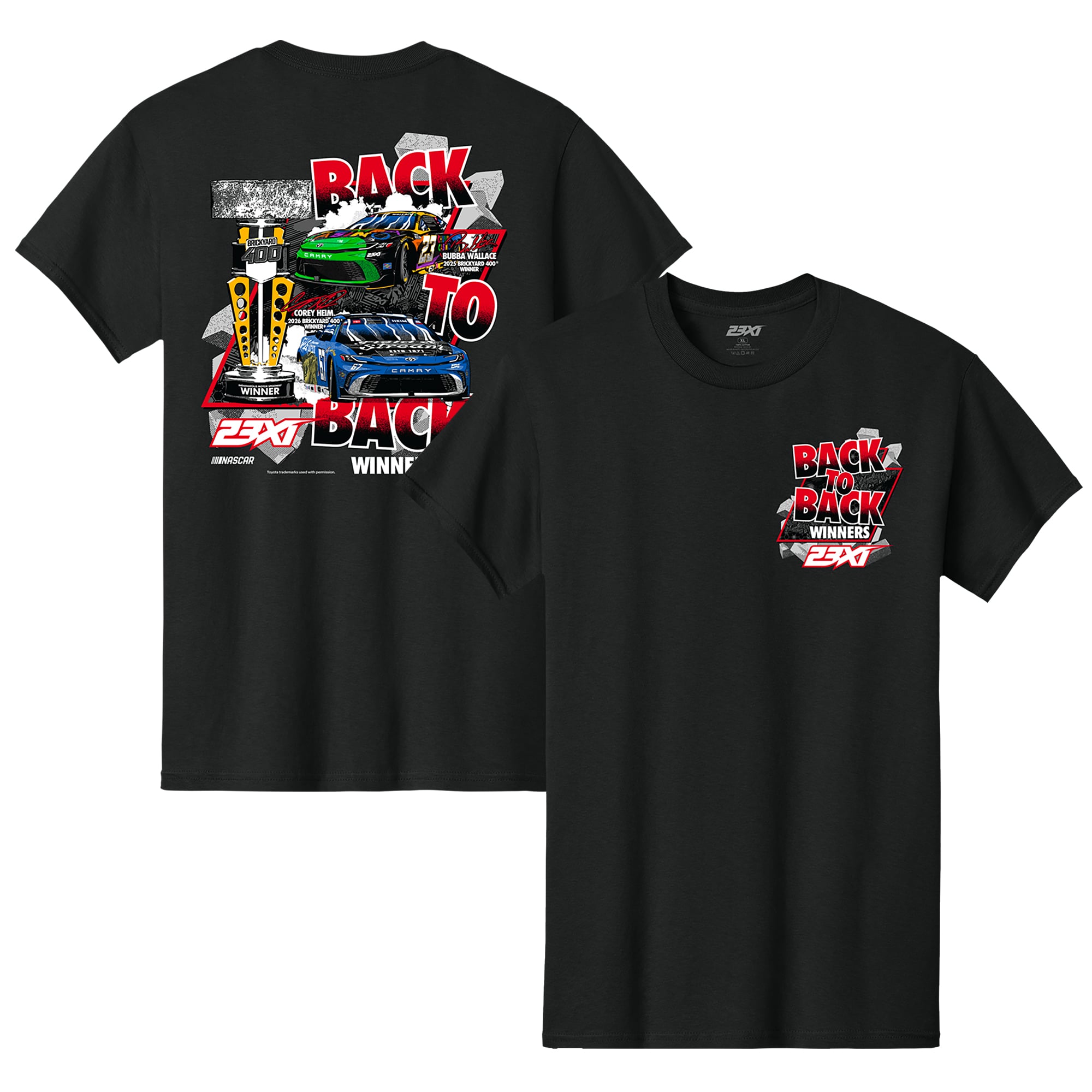 Men’s Classic Ink Black 23XI Racing Brickyard 400 Back-To-Back Winners T-Shirt Men’s Classic Ink Black 23XI Racing Brickyard 400 Back-To-Back Winners T-Shirt