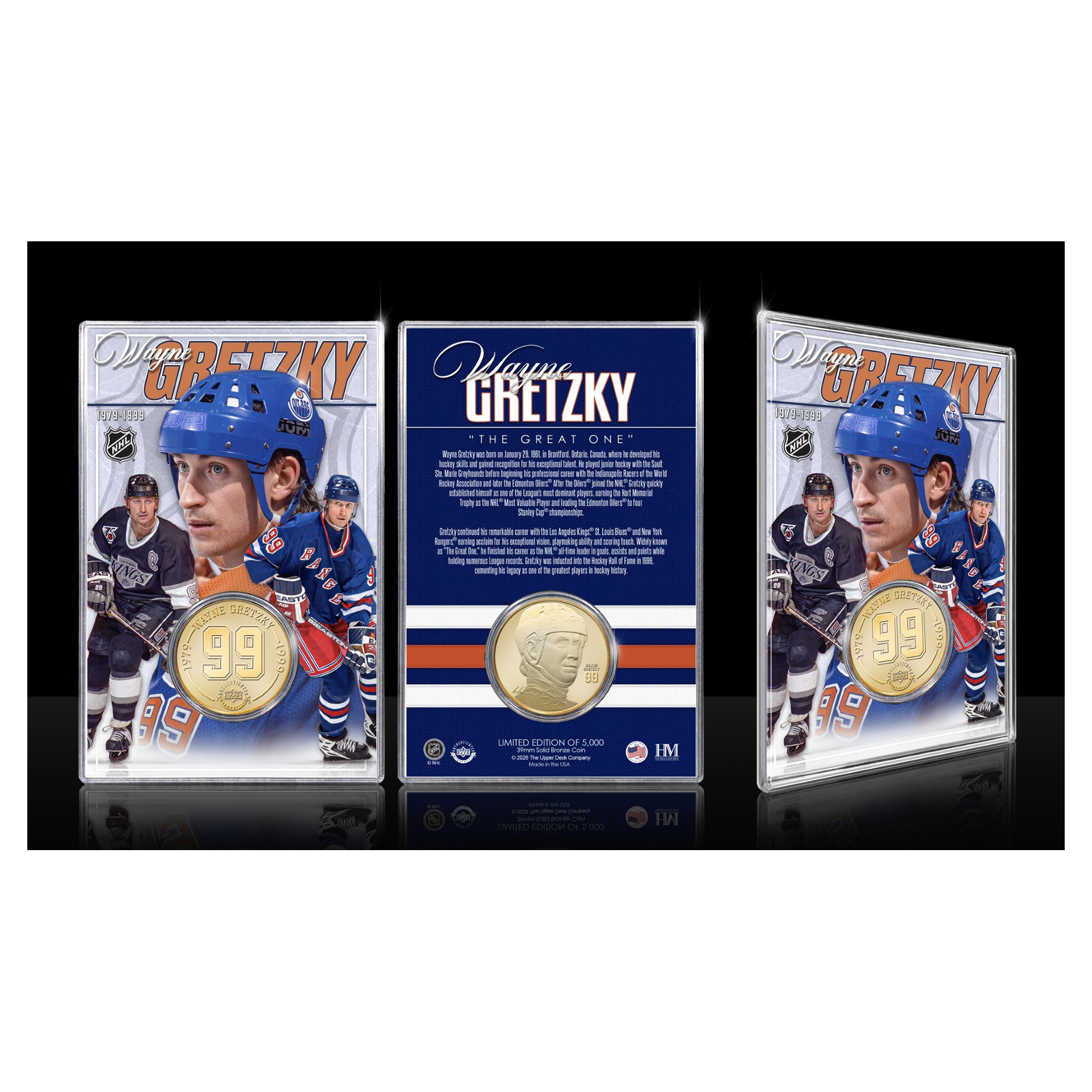 Highland Mint Wayne Gretzky Los Angeles Kings & New York Rangers Limited Edition Bronze Coin with Acrylic Holder