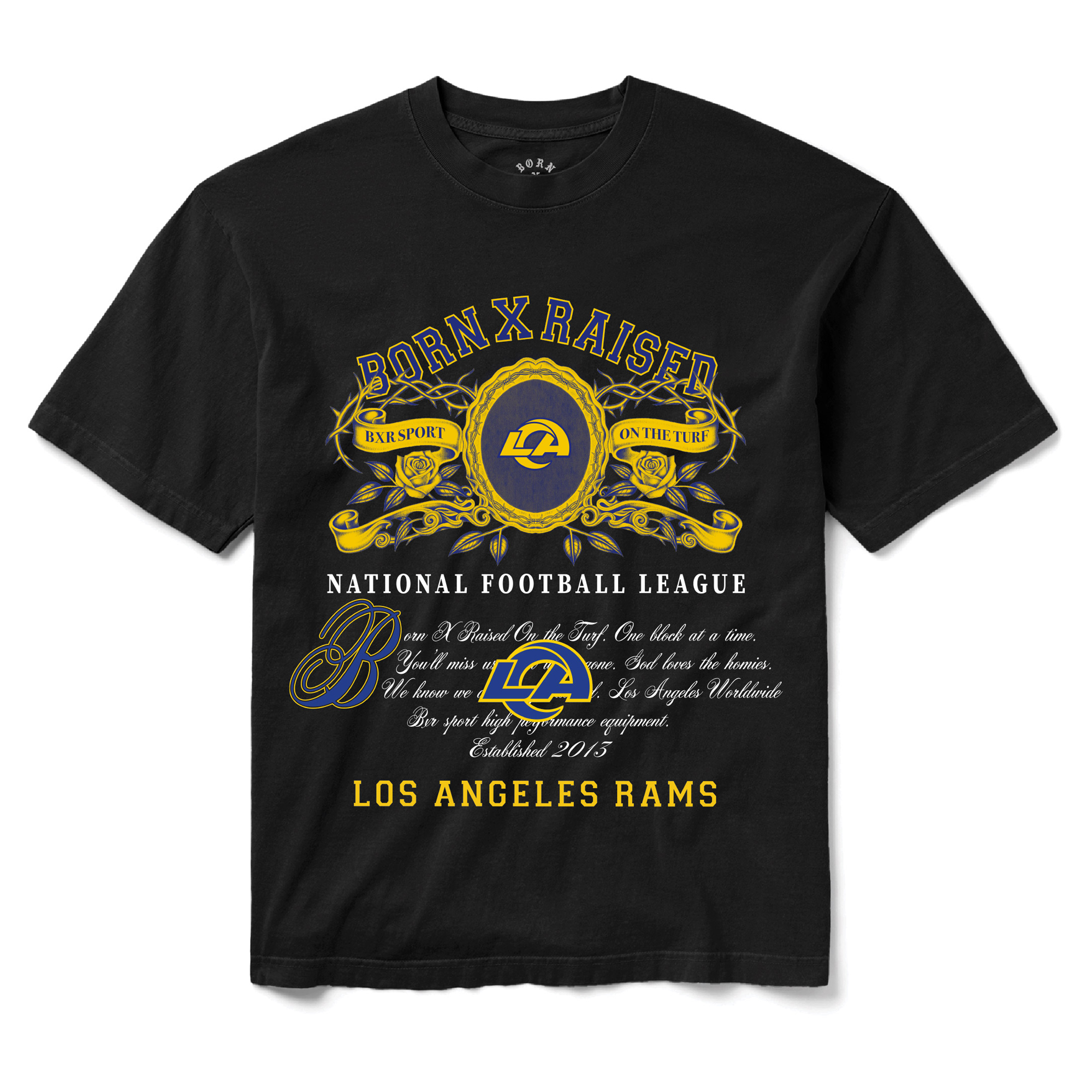 Unisex Born x Raised Black Los Angeles Rams Crest T-Shirt