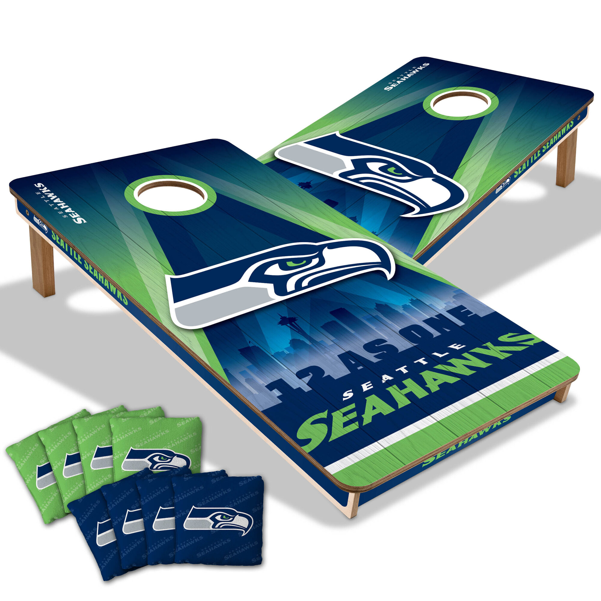 Fanpoint Seattle Seahawks 2' x 4' City Scape Wood Cornhole Game with Bags