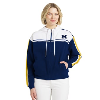Women's WEAR by Erin Andrews  Navy Michigan Wolverines Colorblock Sleeve Stripe Full-Zip Hoodie