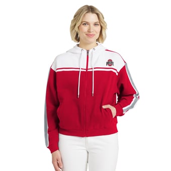 Women's WEAR by Erin Andrews  Scarlet Ohio State Buckeyes Colorblock Sleeve Stripe Full-Zip Hoodie