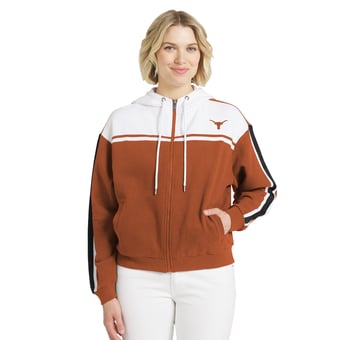 Women's WEAR by Erin Andrews  Texas Orange Texas Longhorns Colorblock Sleeve Stripe Full-Zip Hoodie