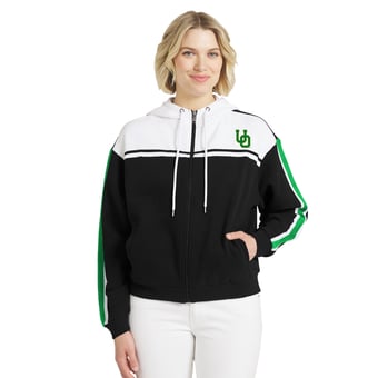 Women's WEAR by Erin Andrews  Black Oregon Ducks Colorblock Sleeve Stripe Full-Zip Hoodie