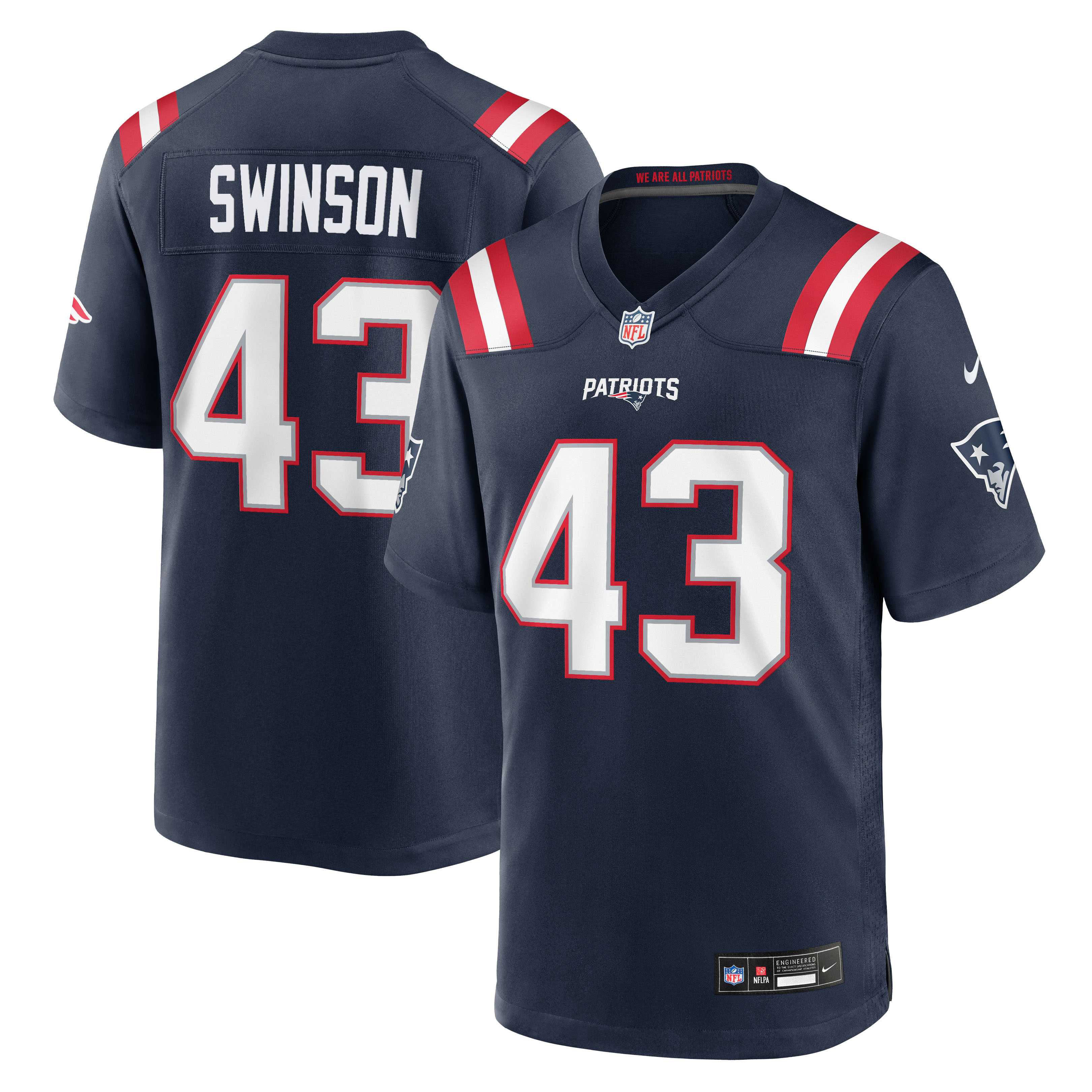 Men's Nike Bradyn Swinson Navy New England Patriots Team Game Jersey
