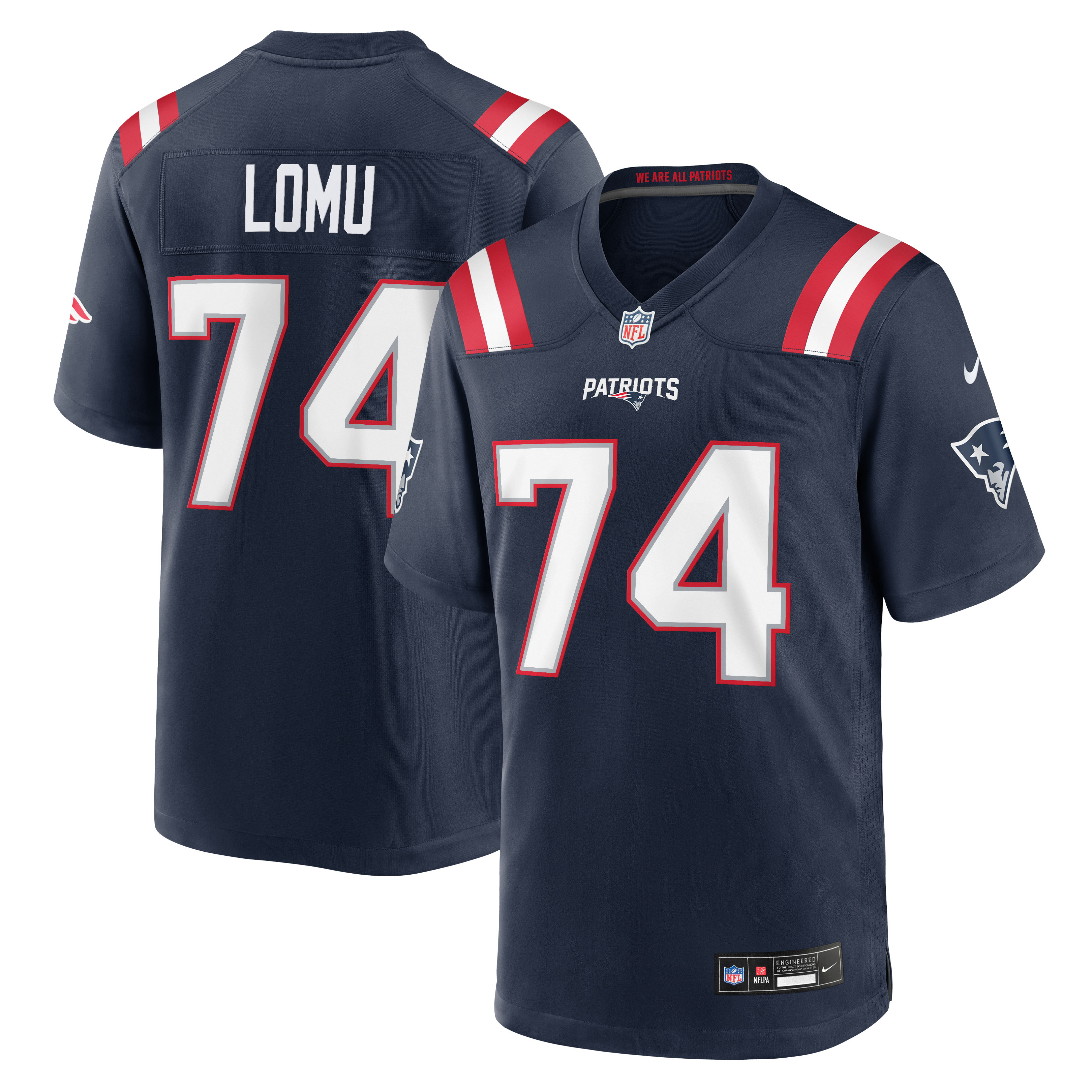Men's Nike Caleb Lomu Navy New England Patriots Team Game Jersey