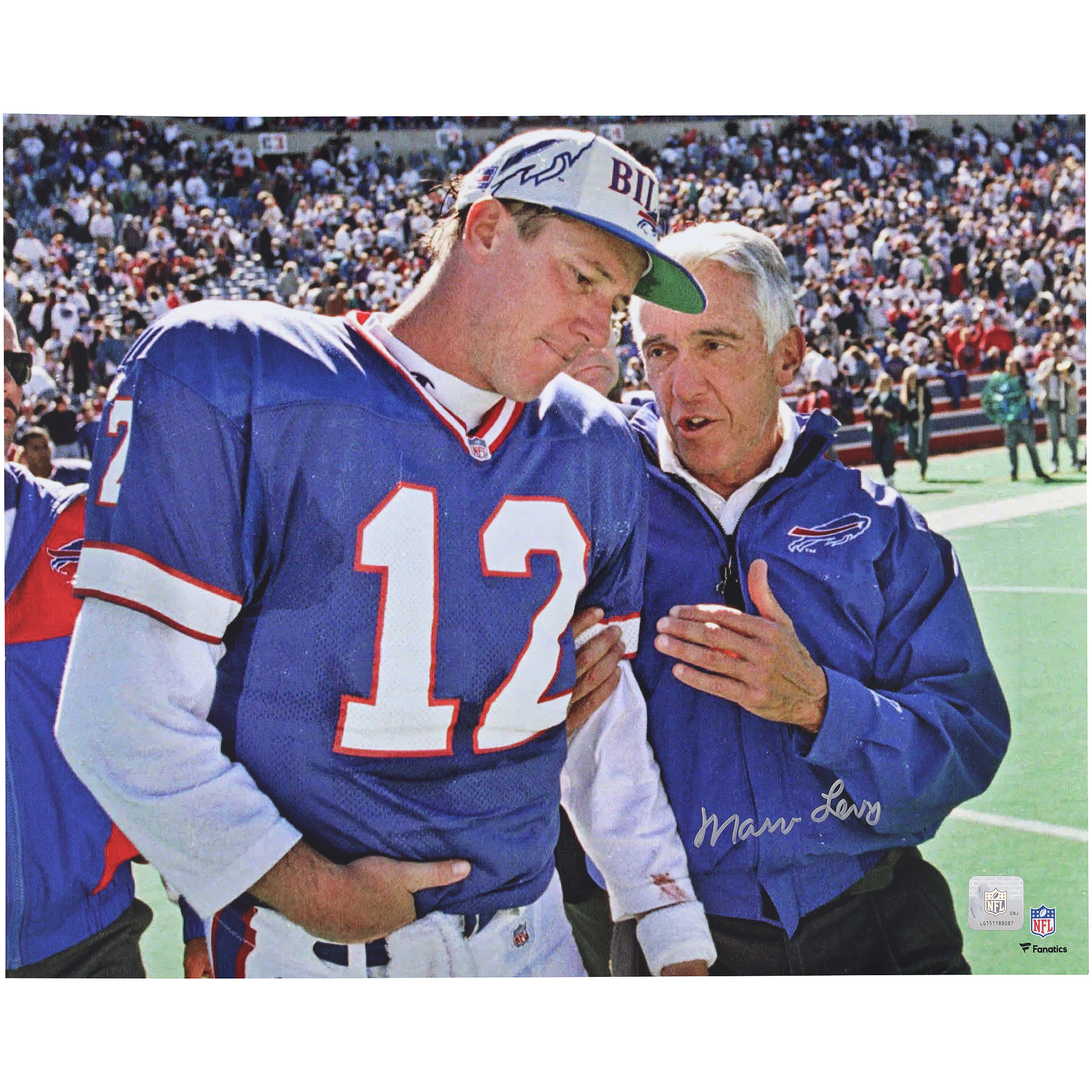 Marv Levy Buffalo Bills Autographed 16" x 20" Talking to Jim Kelly Photograph