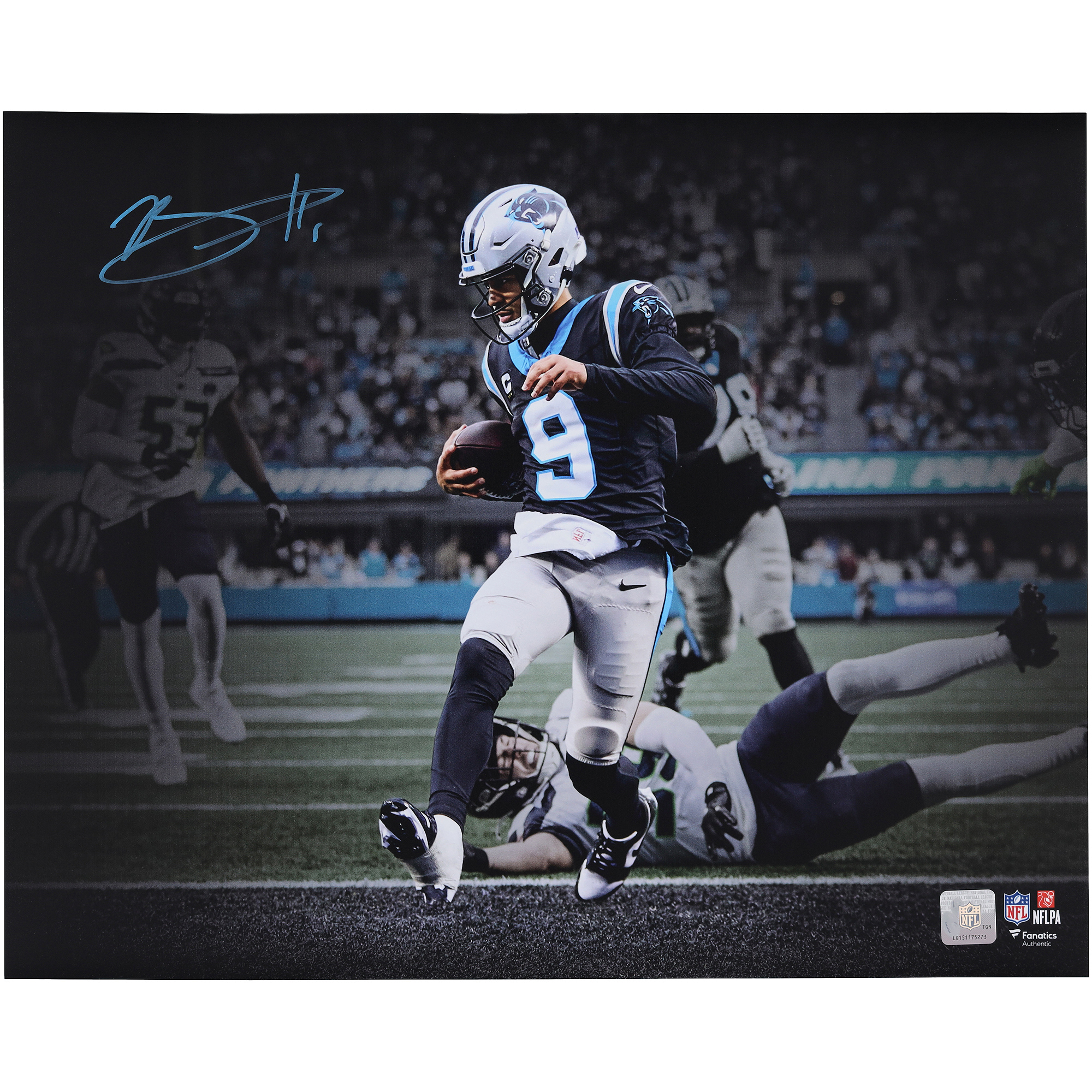 Bryce Young Carolina Panthers Autographed 16" x 20" Touchdown Run Spotlight Photograph