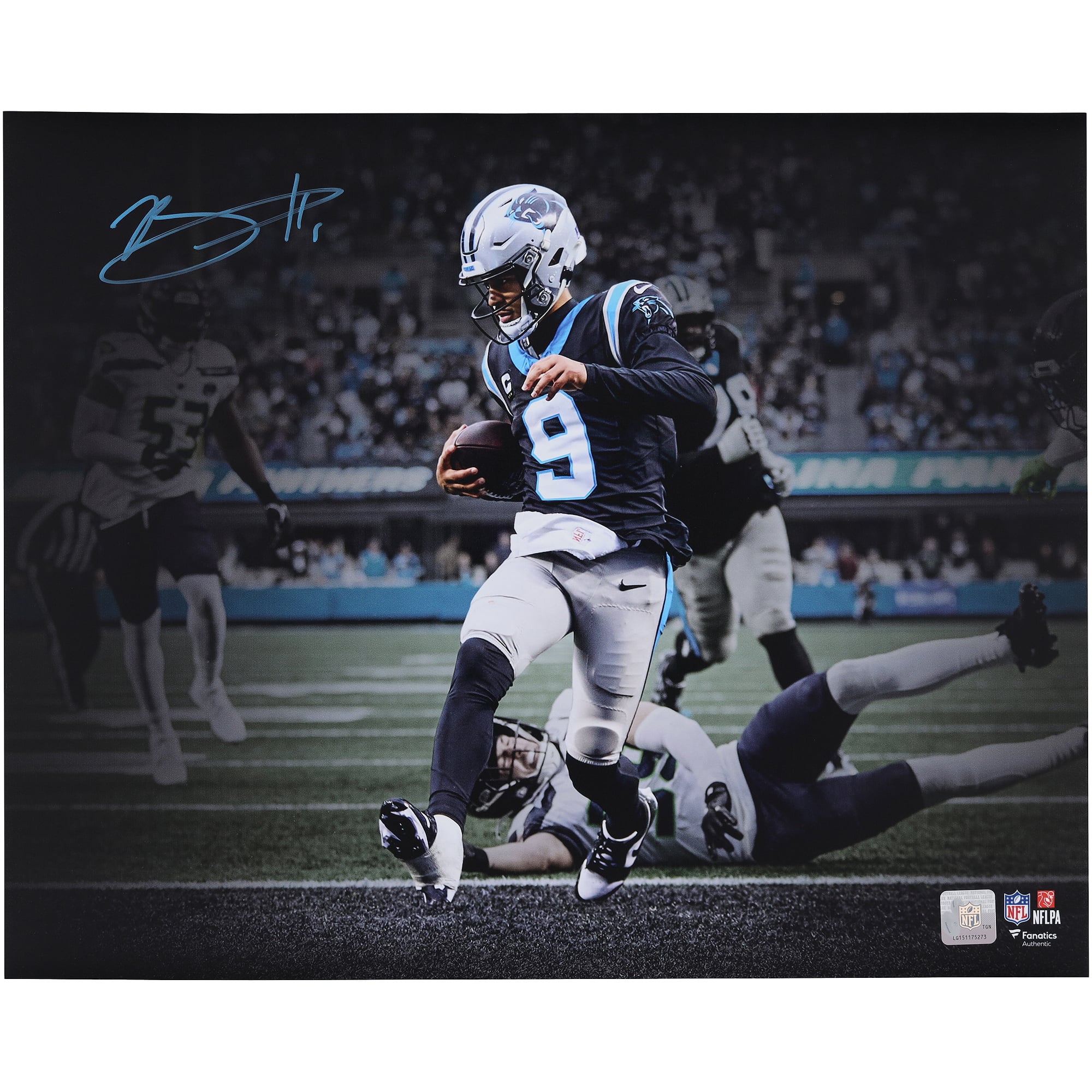 Bryce Young Carolina Panthers Autographed 16" x 20" Touchdown Run Spotlight Photograph
