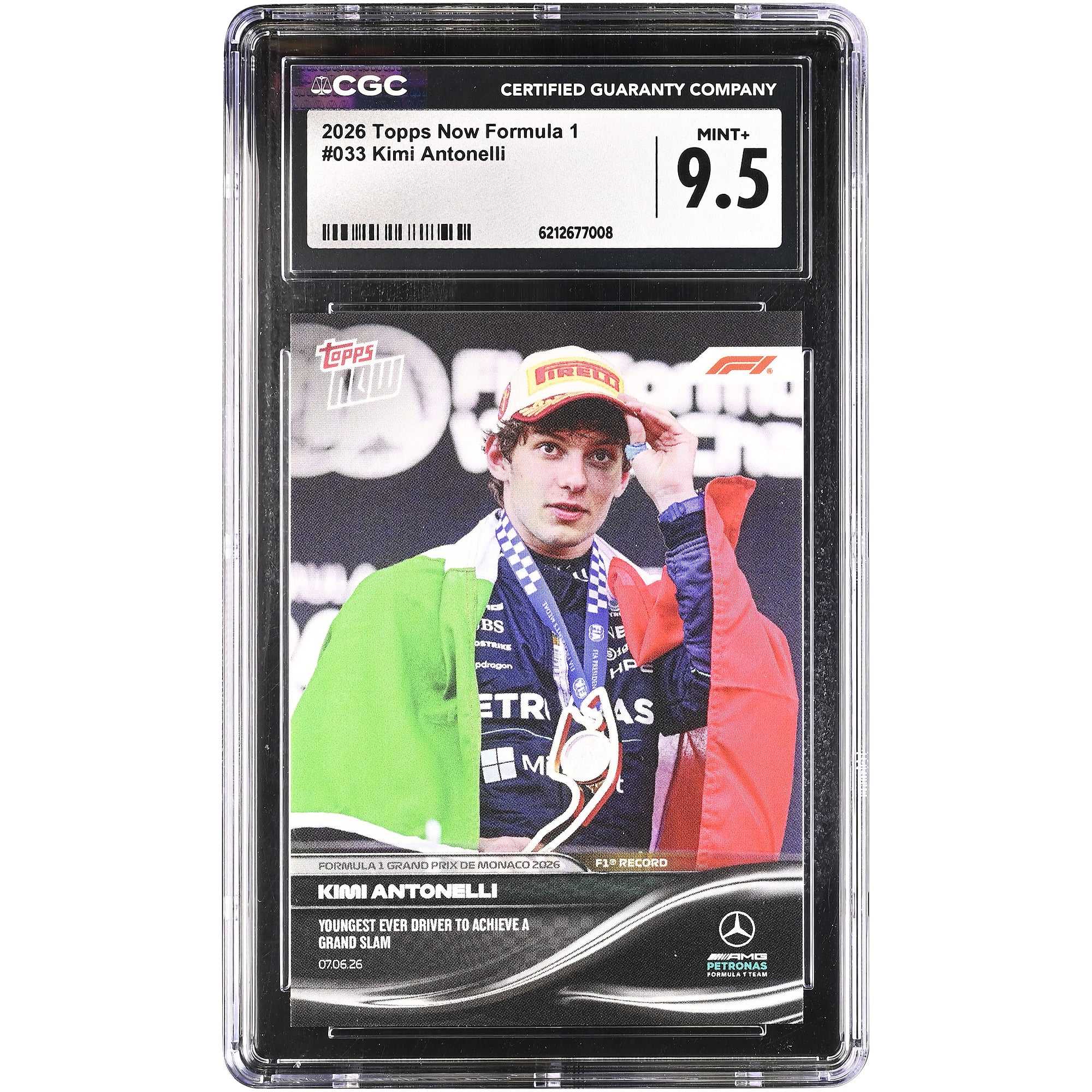 Kimi Antonelli Mercedes-AMG Petronas F1 Team 2026 Topps Now Formula 1 Youngest Ever Driver to Achieve a Grand Slam #33 CGC Authenticated MINT+ 9.5 Card