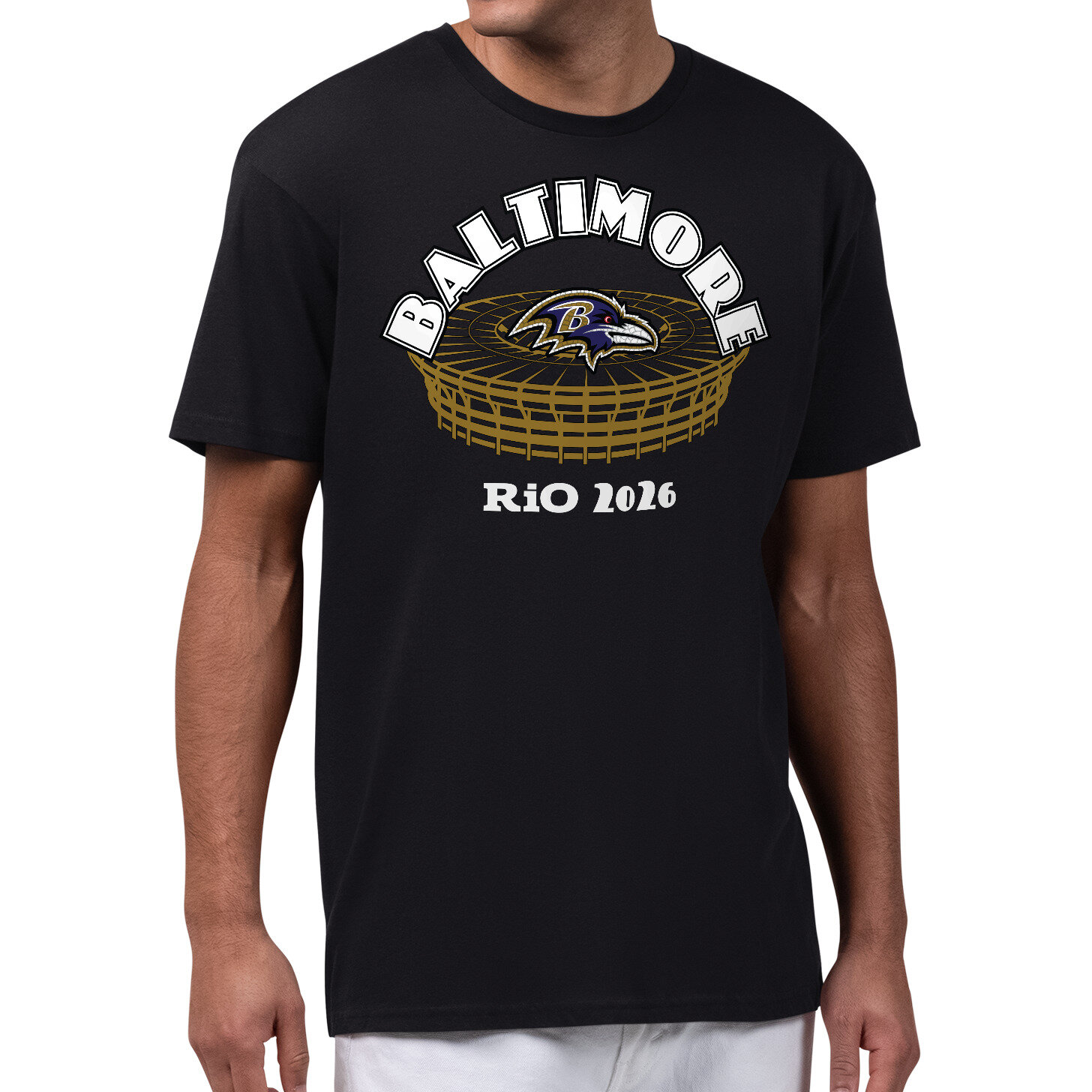 Men's Starter Black Baltimore Ravens Rio 2026 Stadium Styled Graphic T-Shirt