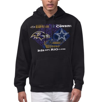 Men's Starter Black Baltimore Ravens vs. Dallas Cowboys Rio 2026 Matchup Graphic Fleece Hoodie
