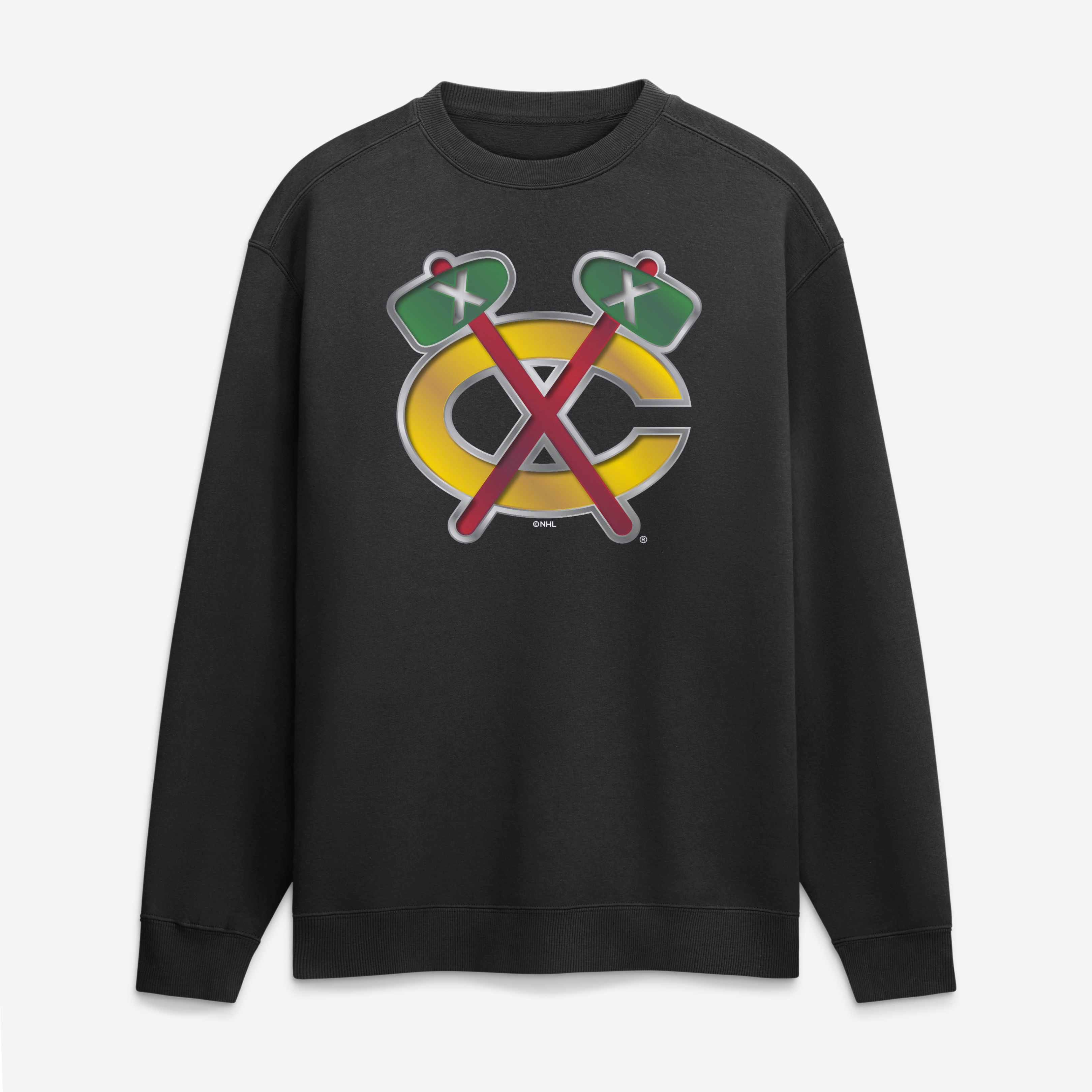 Men's Black Chicago Blackhawks  Metallic Mascot Sweatshirt