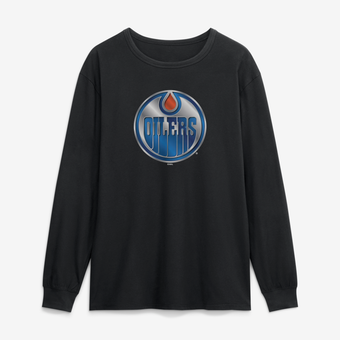 Men's Black Edmonton Oilers  Metallic Mascot Long Sleeve T-Shirt