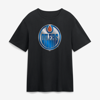 Men's Black Edmonton Oilers  Metallic Mascot T-Shirt