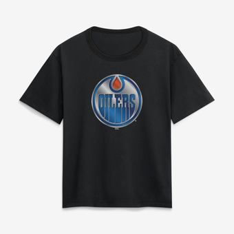 Women's Black Edmonton Oilers Metallic Mascot T-Shirt