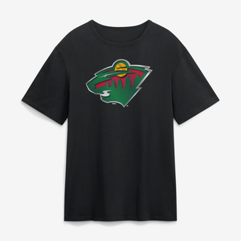 Men's Black Minnesota Wild  Metallic Mascot T-Shirt