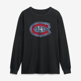 Men's Black Montreal Canadiens  Metallic Mascot Long Sleeve T-Shirt