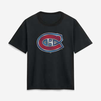 Women's Black Montreal Canadiens Metallic Mascot T-Shirt