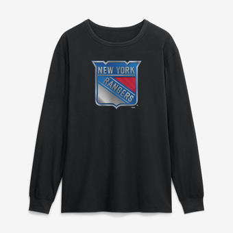 Men's Black New York Rangers  Metallic Mascot Long Sleeve T-Shirt