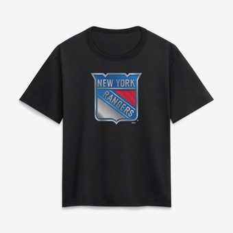 Women's Black New York Rangers Metallic Mascot T-Shirt