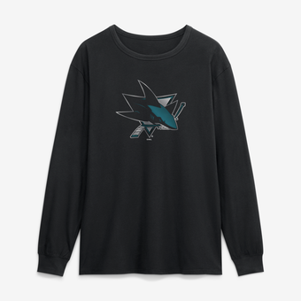 Men's Black San Jose Sharks  Metallic Mascot Long Sleeve T-Shirt