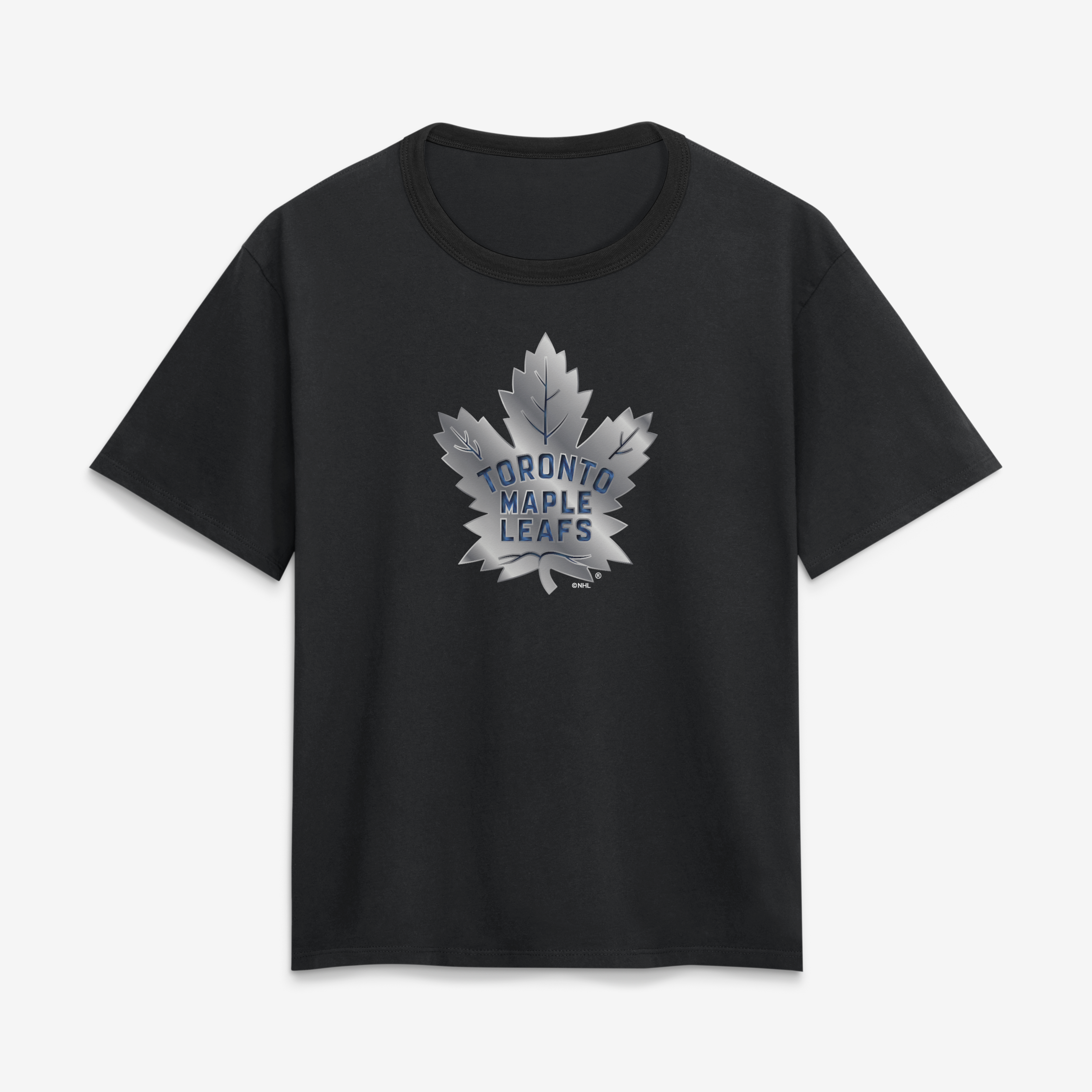 Women’s Black Toronto Maple Leafs Metallic Mascot T-Shirt Women’s Black Toronto Maple Leafs Metallic Mascot T-Shirt