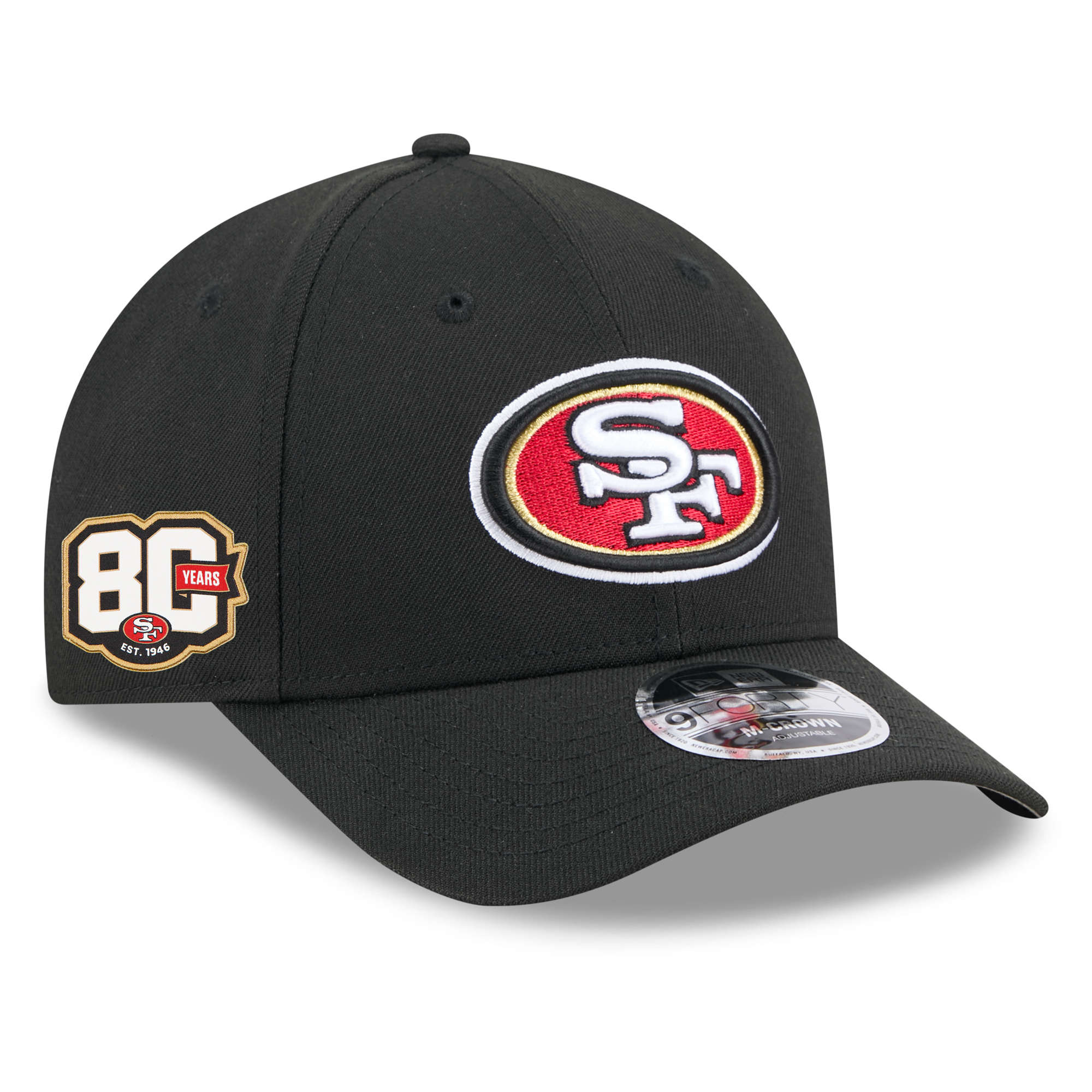 Men's New Era  Black San Francisco 49ers 80th Anniversary 9FORTY Side Patch Adjustable Hat