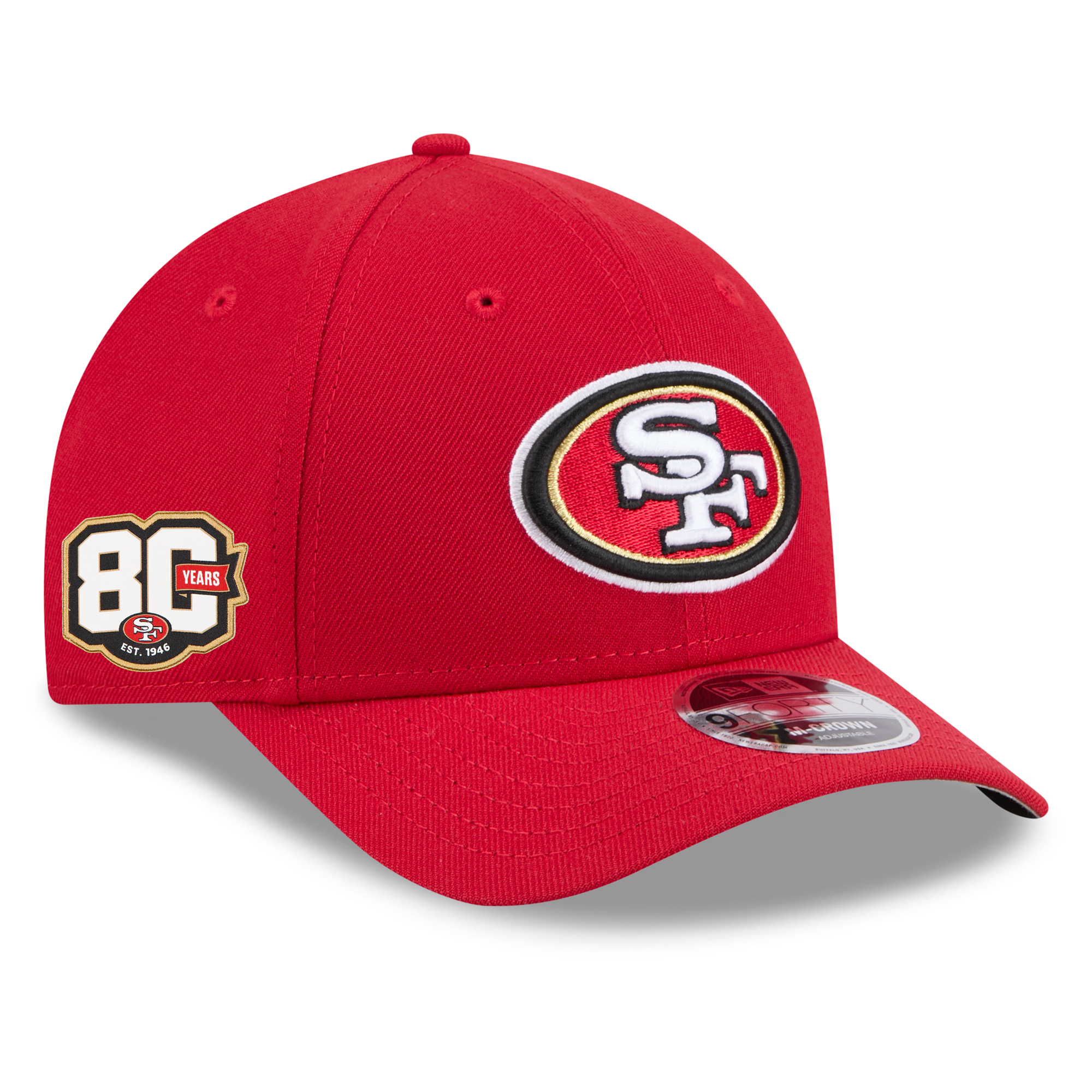 Men's New Era  Scarlet San Francisco 49ers 80th Anniversary 9FORTY Side Patch Adjustable Hat