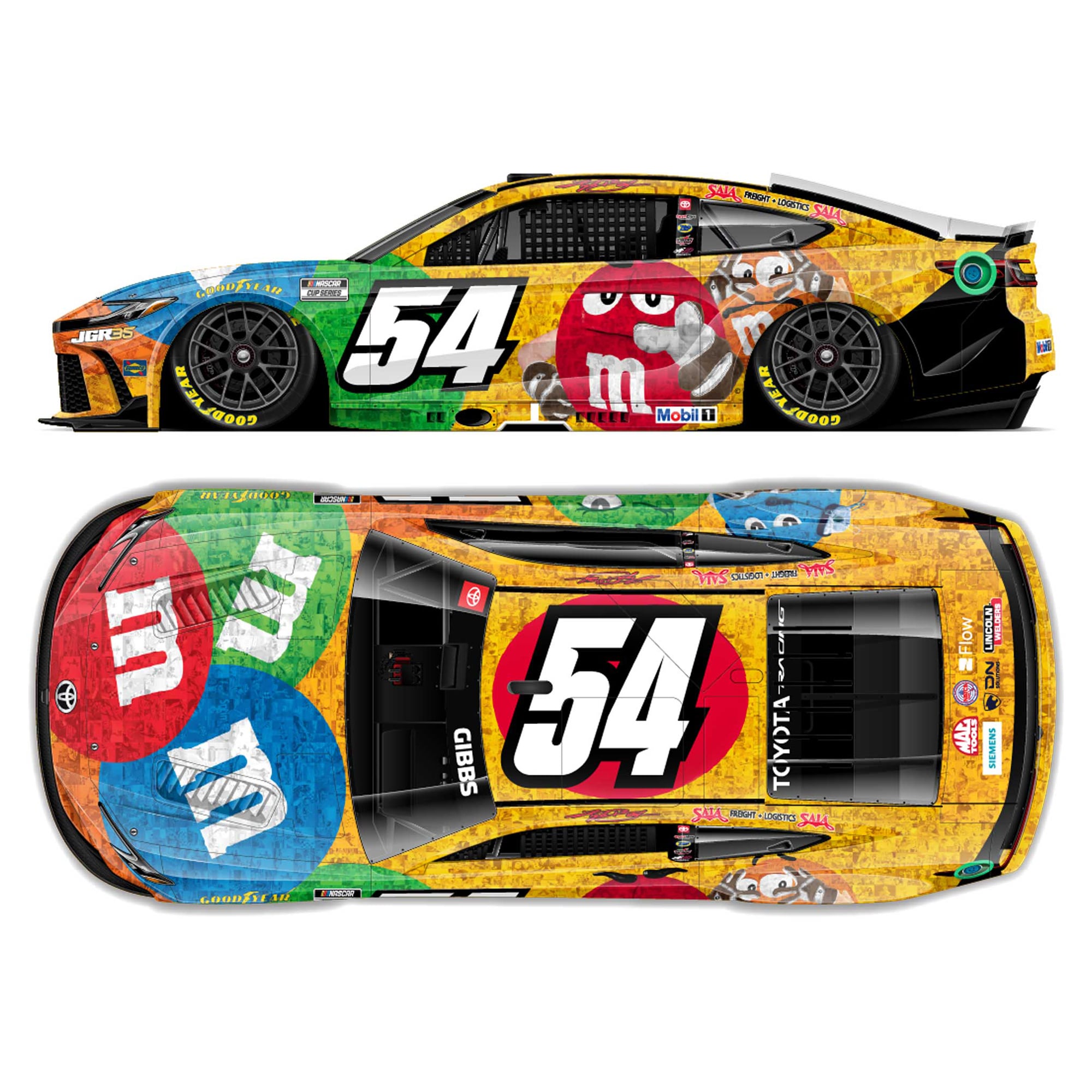 Action Racing Ty Gibbs #54 M&M’s Kyle Busch Tribute 1:64 Regular Paint Die-Cast Toyota Camry XSE