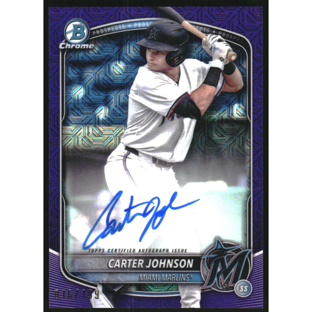 2025 Bowman Chrome Mega Box Prospect Autographs Purple Refractors #BMACJ Carter Johnson