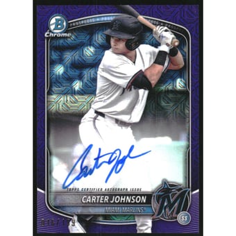 2025 Bowman Chrome Mega Box Prospect Autographs Purple Refractors #BMACJ Carter Johnson