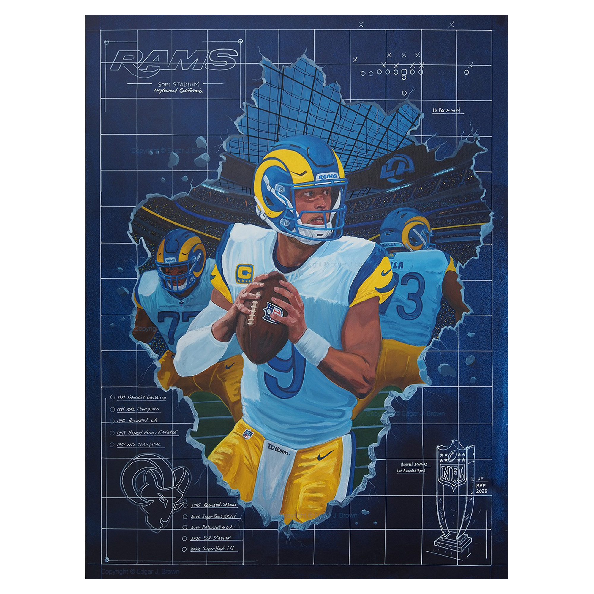 Matthew Stafford Los Angeles Rams Blueprint for Success 28" x 36" Fine Art Canvas Print by Edgar Brown