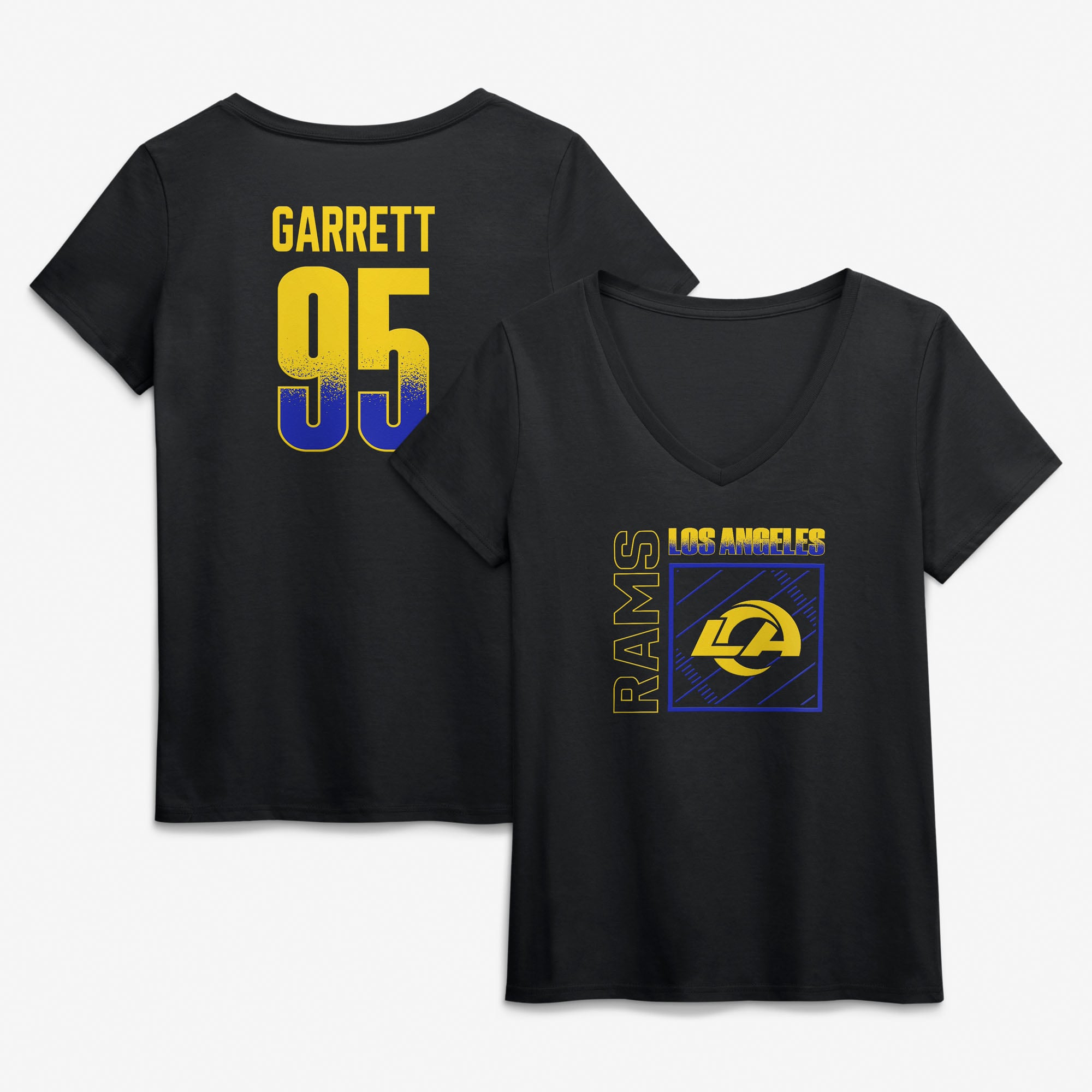 Women's Myles Garrett Black Los Angeles Rams Home Field Pop Name & Number V-Neck T-Shirt