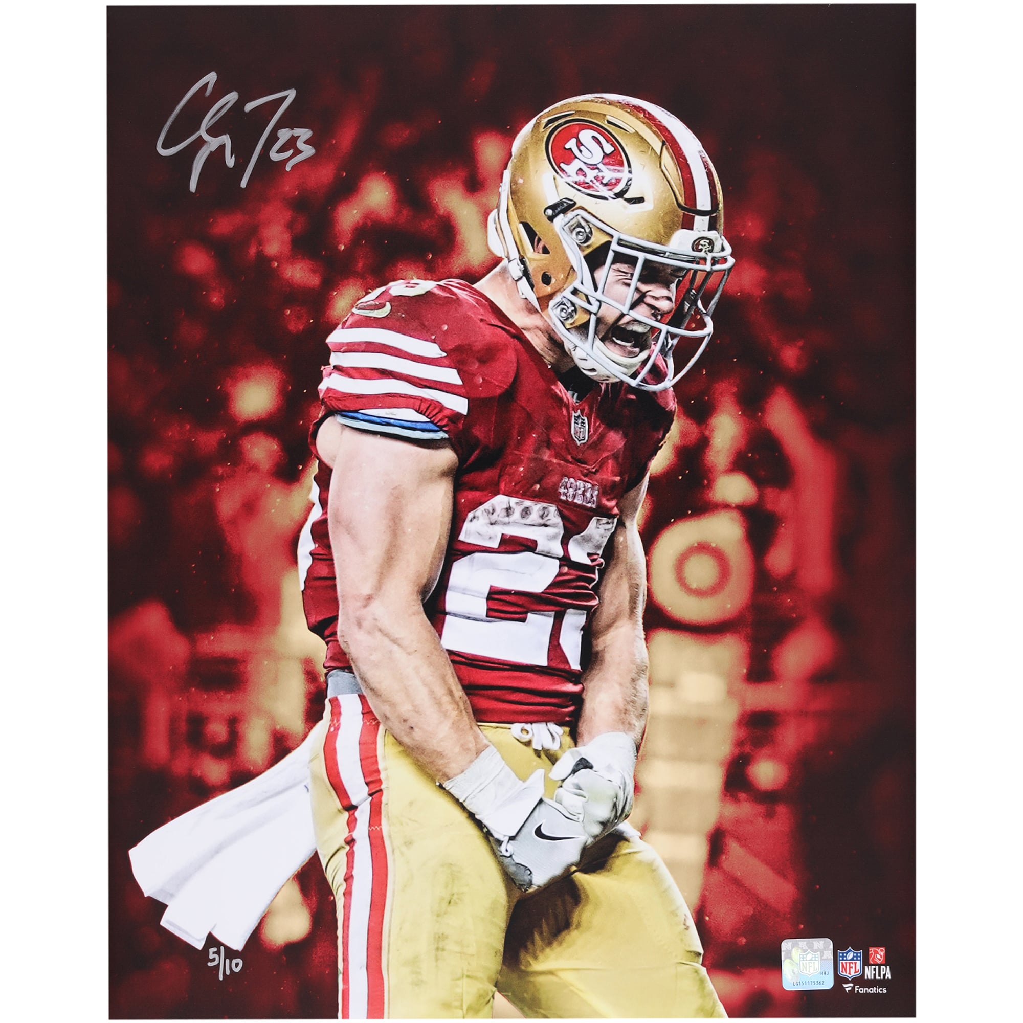 Christian McCaffrey San Francisco 49ers Autographed 16" x 20" Unleashed Team Colorway Spotlight Photograph - Limited Edition of 10