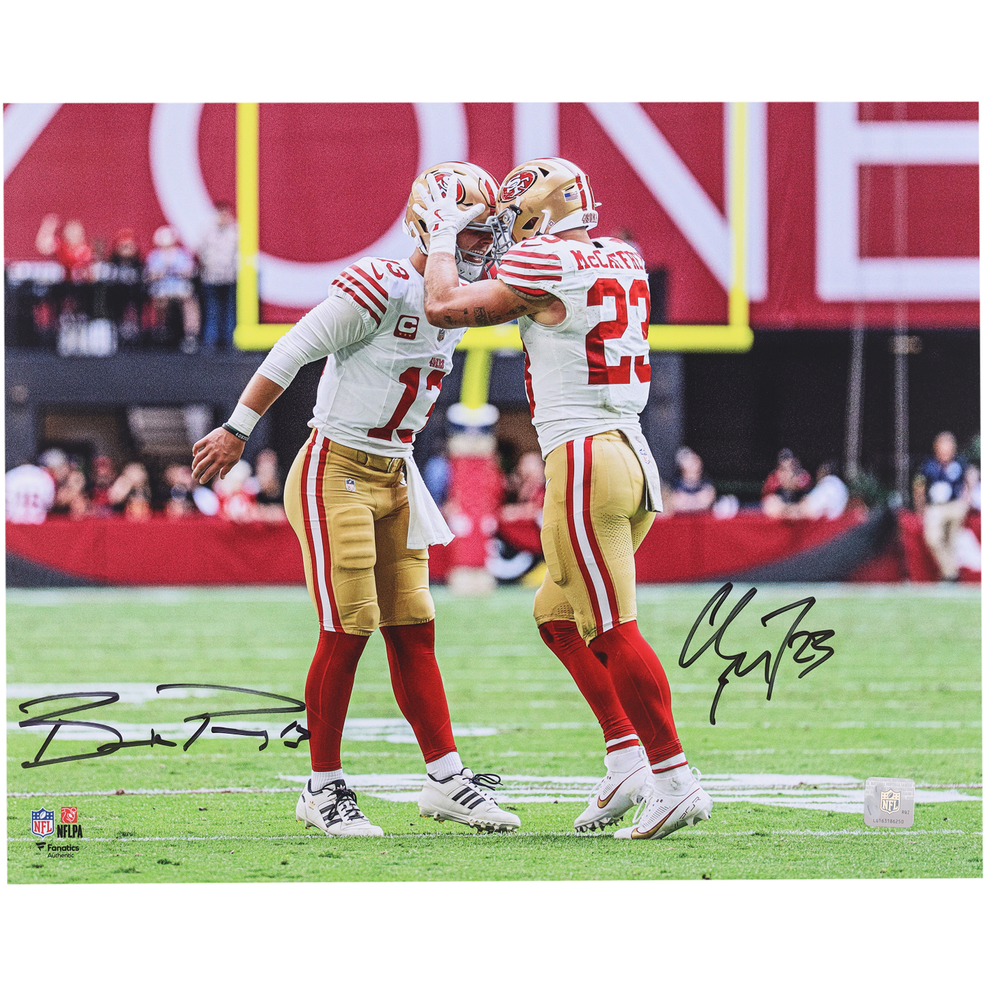 Christian McCaffrey & Brock Purdy San Francisco 49ers Autographed 16" x 20" Celebration Photograph